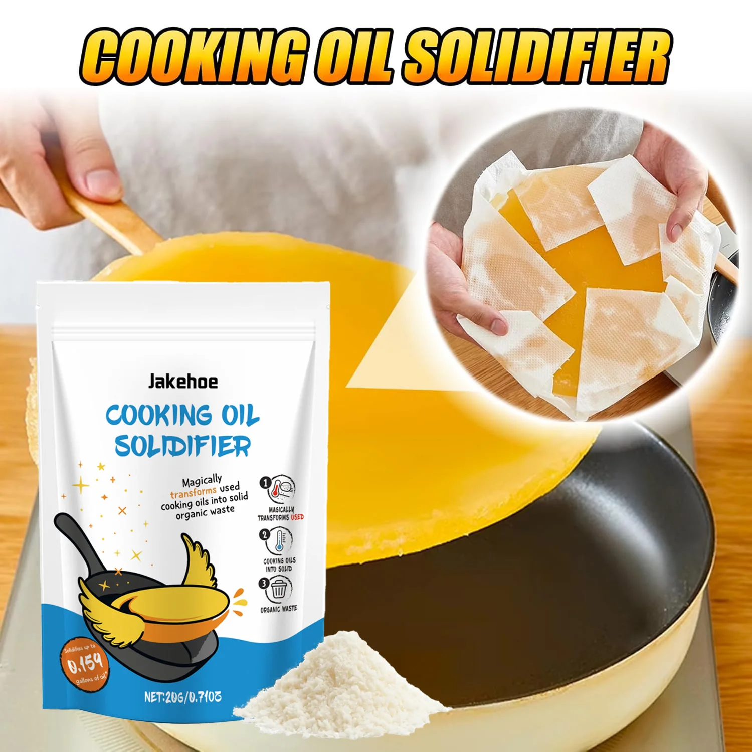 Natural Plant-Based Cooking Oil Solidifier Powder Hardens Up to 2.25 Gallon of Fry Oil Eco-Friendly Grease Coagulant for Kitchen