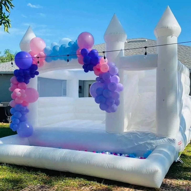 White Bounce House for Kids and Adults, Slide and Ball Pit, Outdoor PVC Jumper, Bouncy Castle, 15x15ft,With Aie Blower