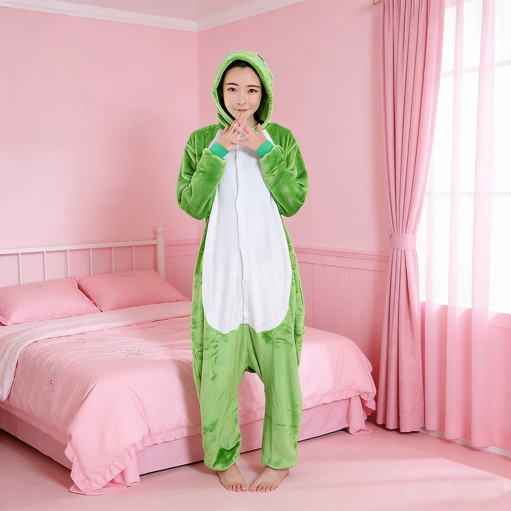 

Костюм лягушки, пижама-кигуруми для женщин, унисекс, взрослые комбинезоны в виде животных, пижамы на Хэллоуин, домашняя одежда с мультяшными персонажами, костюм для косплея