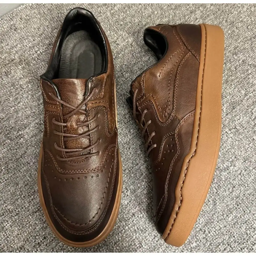 Classic Black Perforated Leather Casual Sneakers, with gum non-slip sole, breathable and stylish