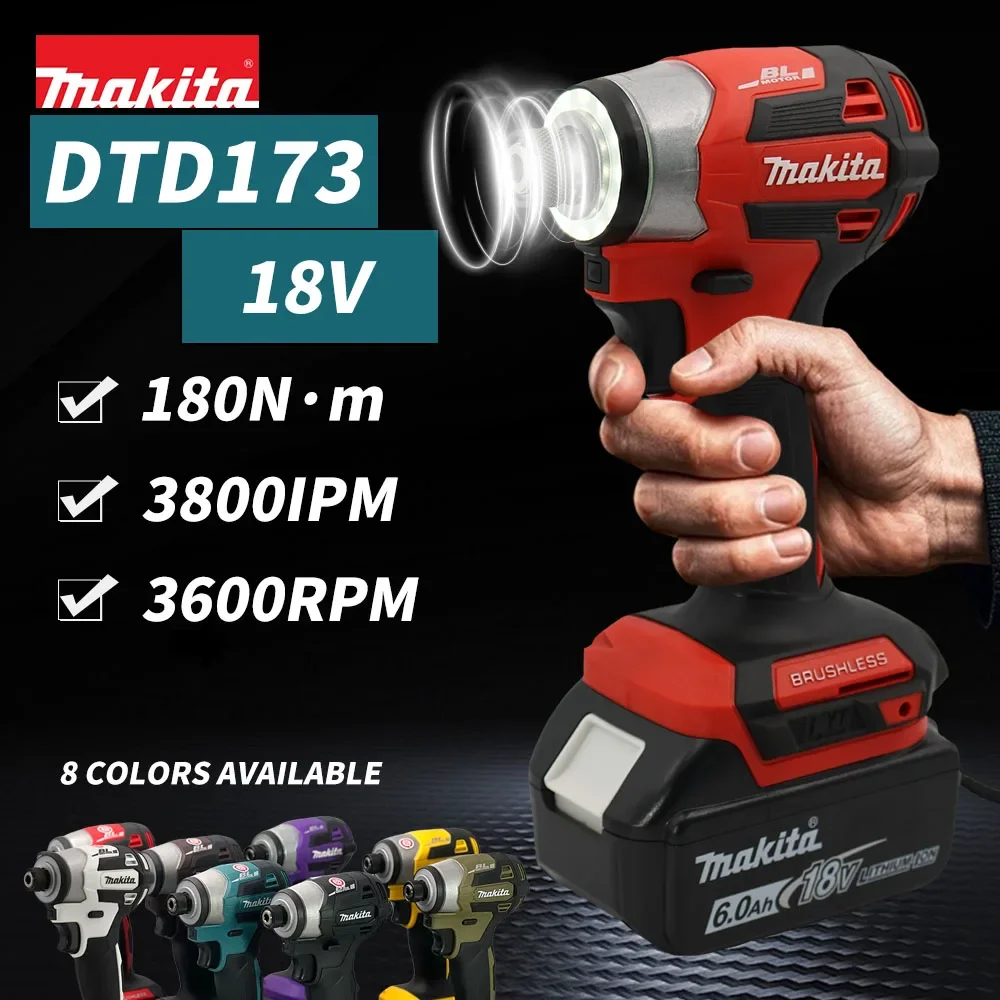 Makita DTD173 18V Cordless Impact Driver 180 N.m Brushless Electric Drill Screwdriver  LED Light Multi-function Household Tool