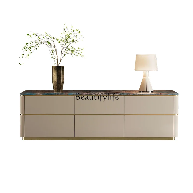 

ls 35Italian minimalist TV cabinet light luxury marble simple high-end leather floor solid wood locker