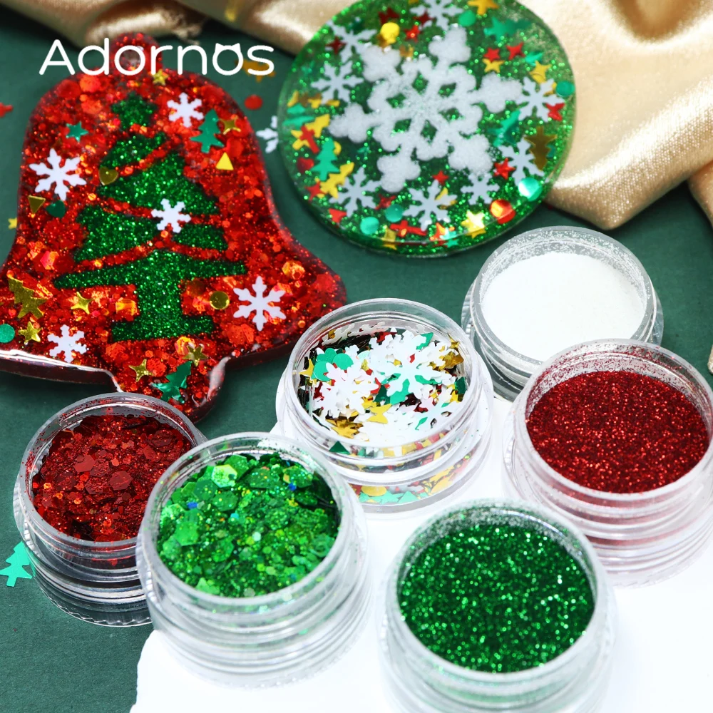 6 pcs/set Christmas Glitter For Epoxy Resin Filling Snowflakes Xmas Tree Sequin Fall Winter DIY Resin Molds Crafts Filler Making