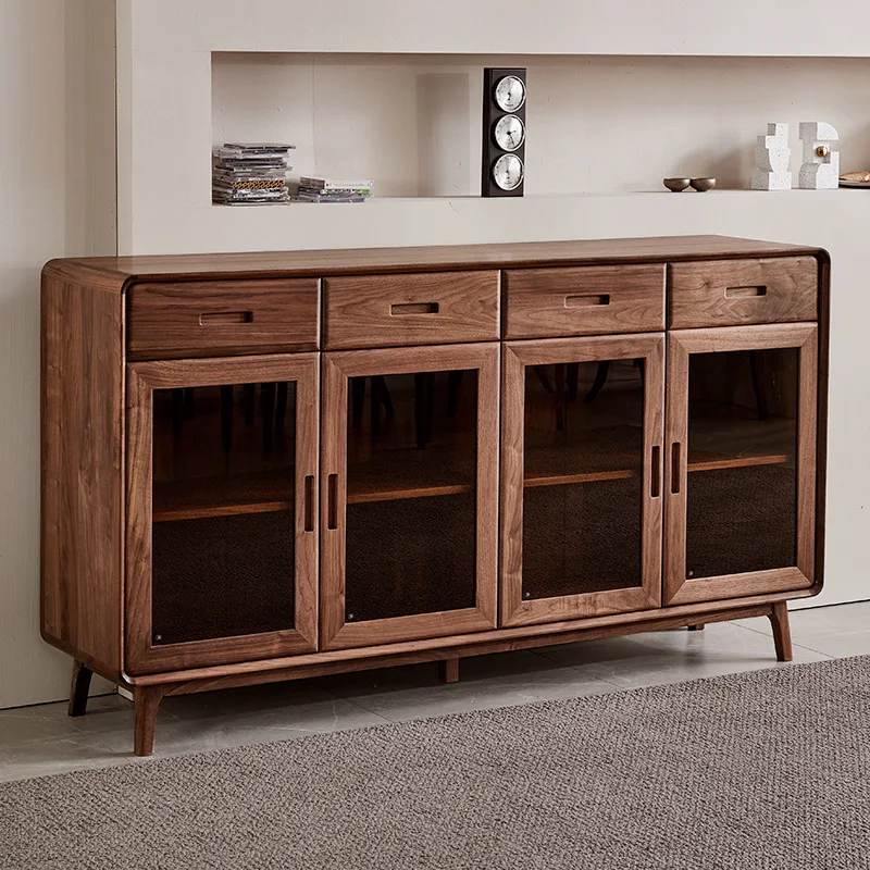 Black walnut wall side cabinet four door wine cabinet locker