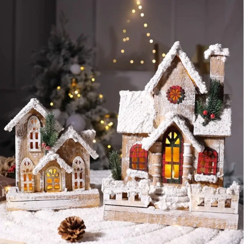 Imagem -04 - Snow Wooden House com Luz Led para o Natal Ornamentos de Natal Faça Você Mesmo Decorações Presentes de Ano Novo 2023