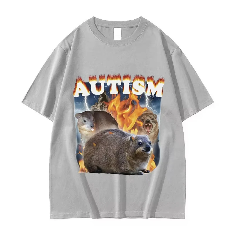 مضحك التوحد Hyrax ميمي تي شيرت الرجال الموضة س الرقبة عالية الجودة موضة تي شيرت للجنسين ريترو Harajuku المتضخم القطن تي شيرت #3