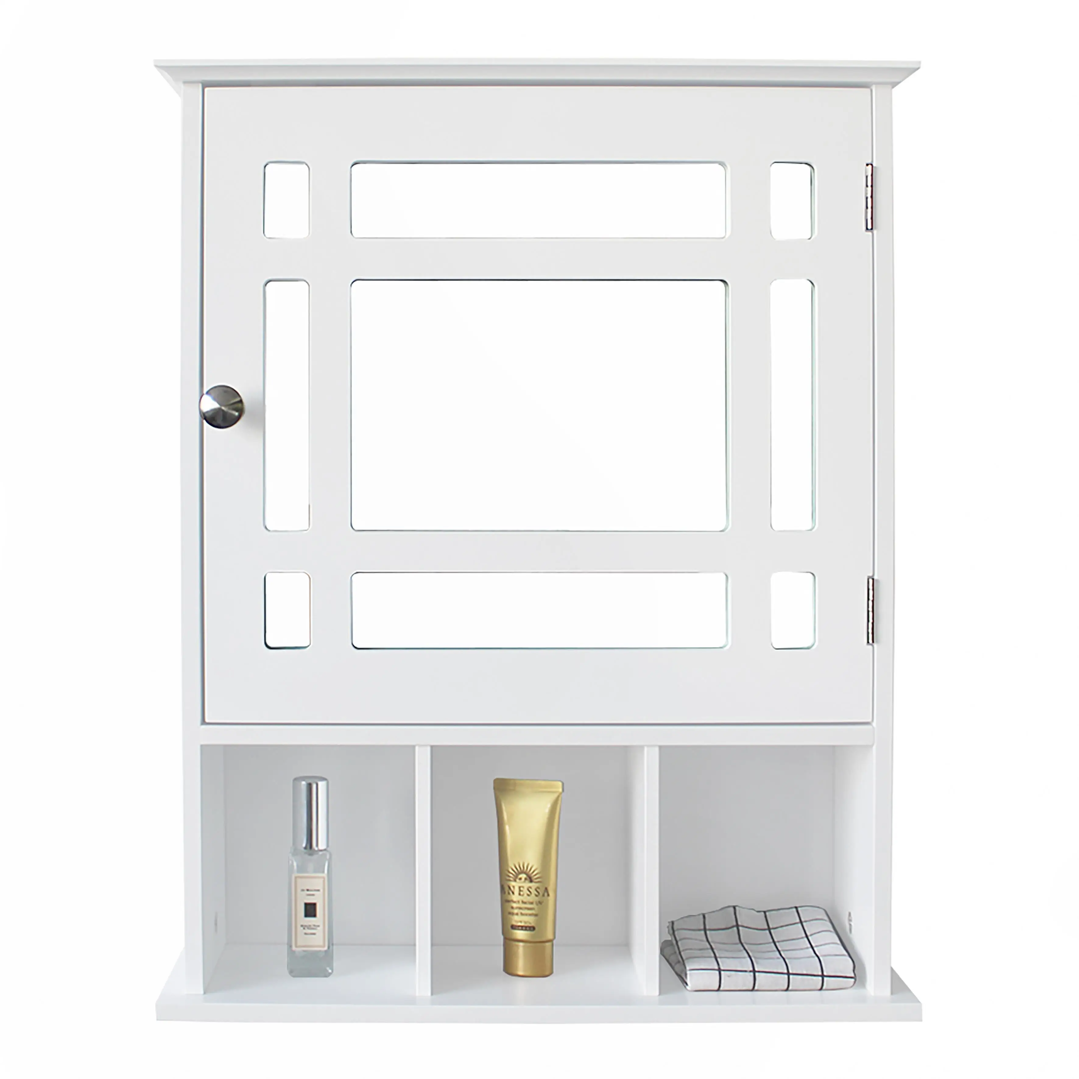 White Single Door Three-Compartment Bathroom Storage Cabinet - Stylish & Space-Saving Organizer