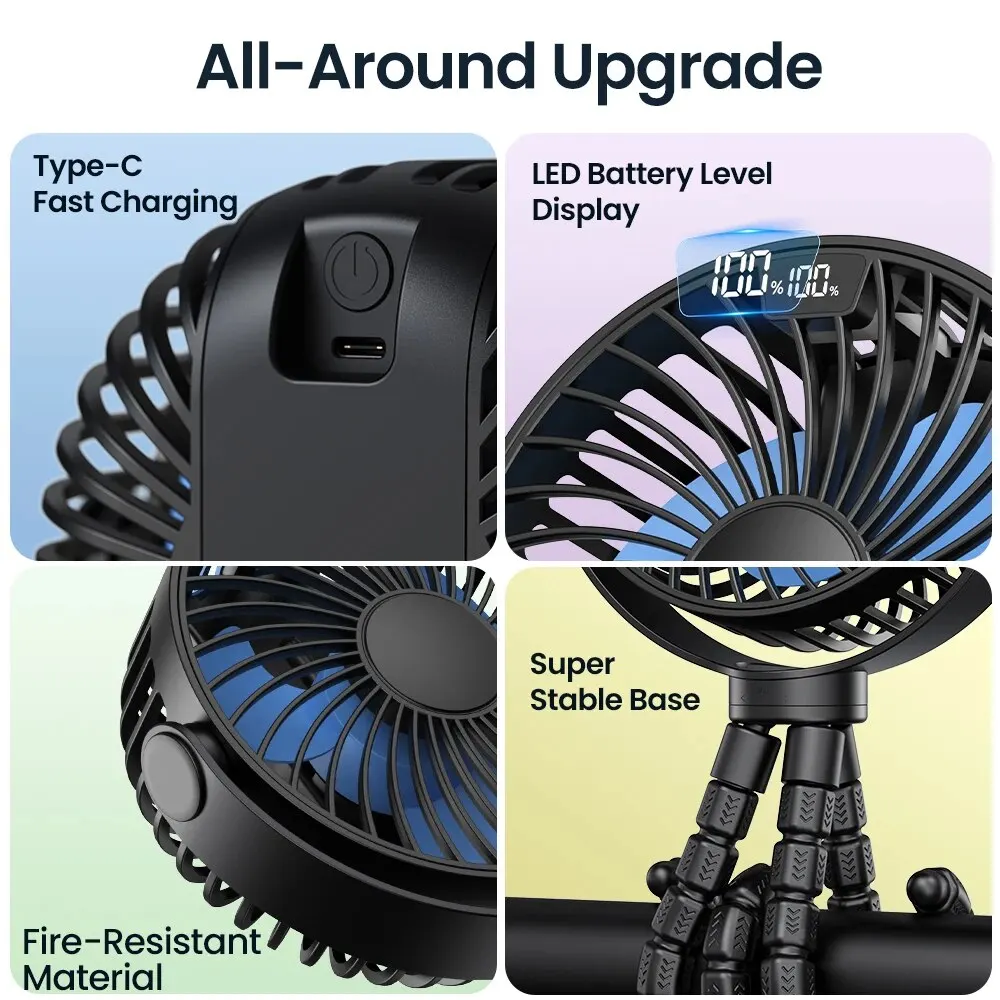 TOPK Stroller Fan 5000mAh Mini USB Rechargeable LED Display 4 Speed 360 Rotation Quiet Personal Cooling Fan Baby Outdoor Camping image 5