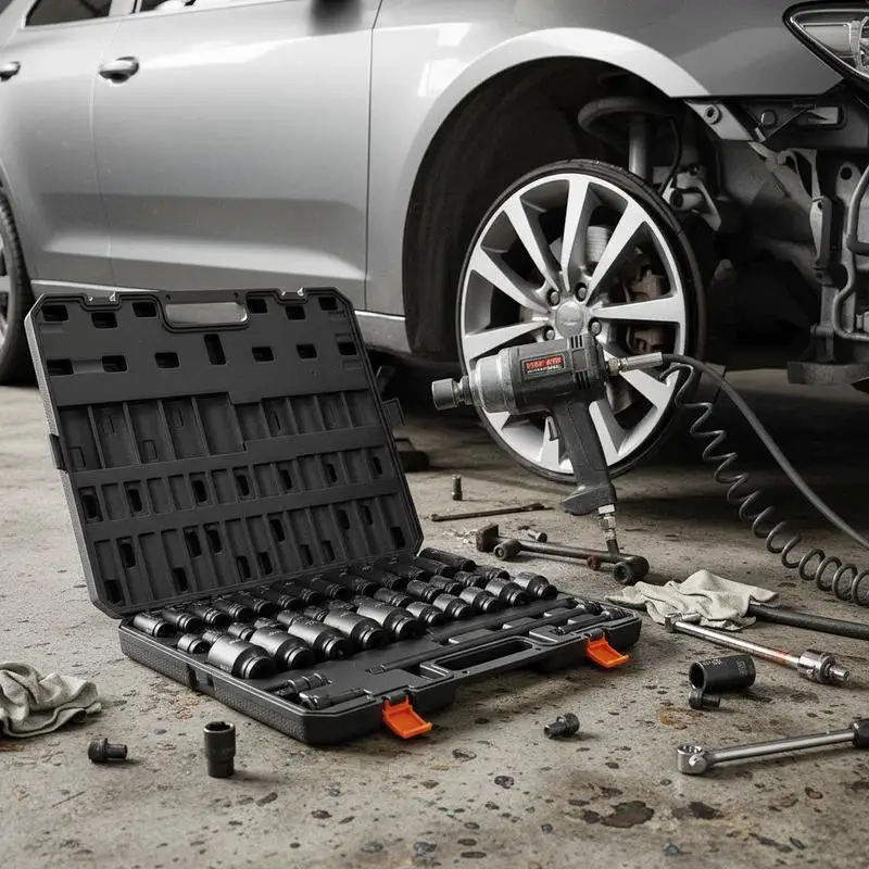

1/2" Drive Impact Socket Set, 43 Piece Deep & Shallow Socket Set SAE 3/8" to 1-1/2", 6 Point Cr-Mo Alloy Steel for Auto Repair, Easy-to-Read Size Markings, Rugged Construction, Storage Case