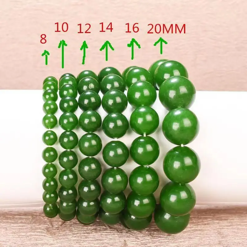 Hetian color jasper green malay jade bracelet, spinach green round bead  men's and women's jade transfer beads,  couple models