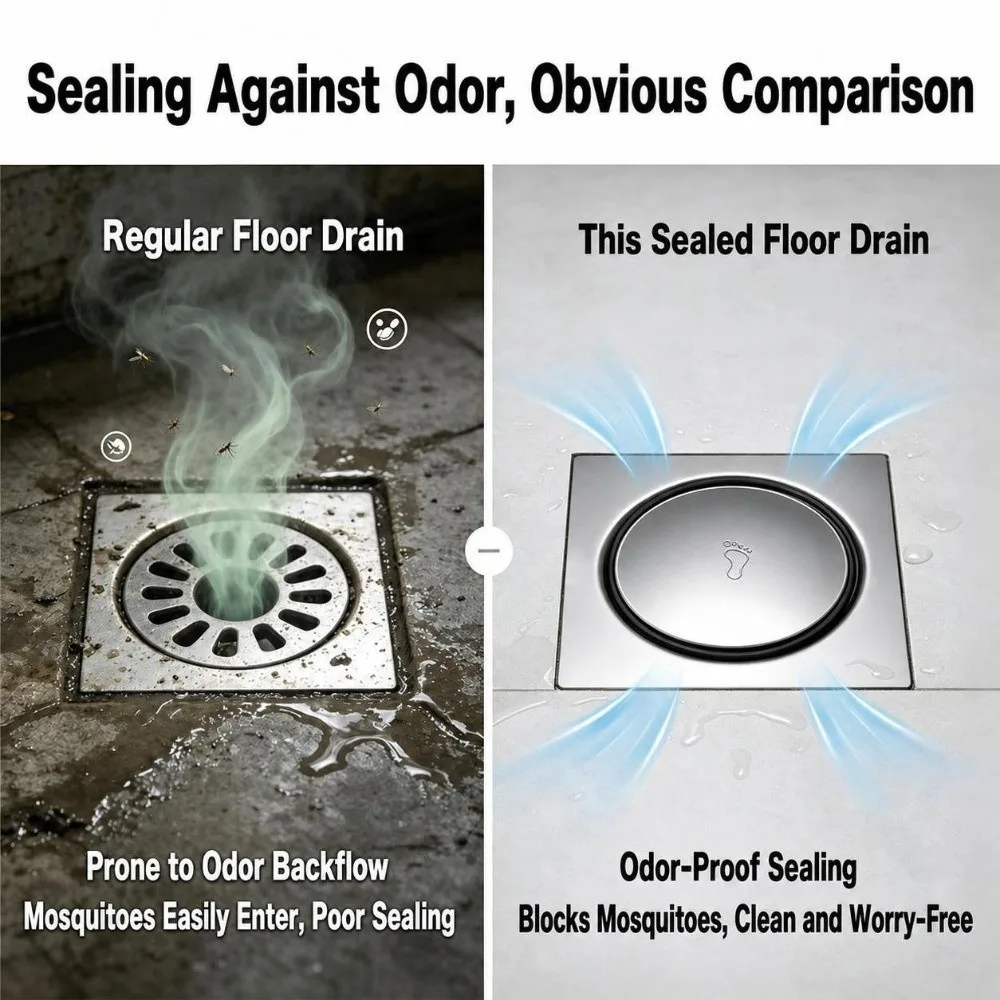 304 Stainless Steel Material Shower Floor Drain Thickened Construction High Glossy Finish Shower Drain Anti Clogging Basket