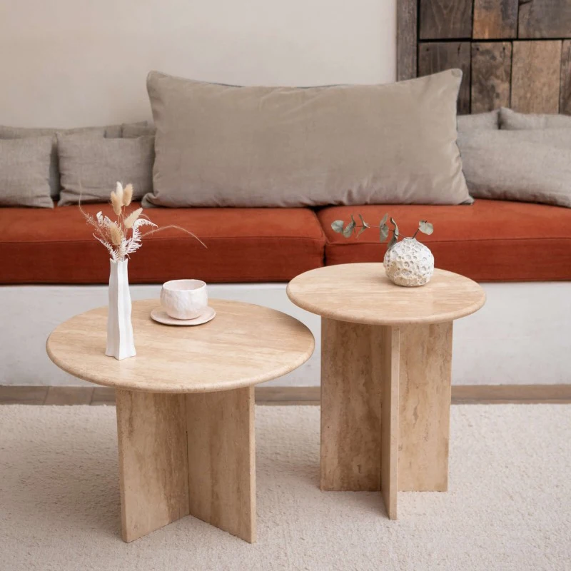 Комбинированный журнальный столик xx-KUMUSI FURNITURE в скандинавском стиле класса люкс (высокий и низкий), дизайнерская модель для гостиной, бежевый, под камень