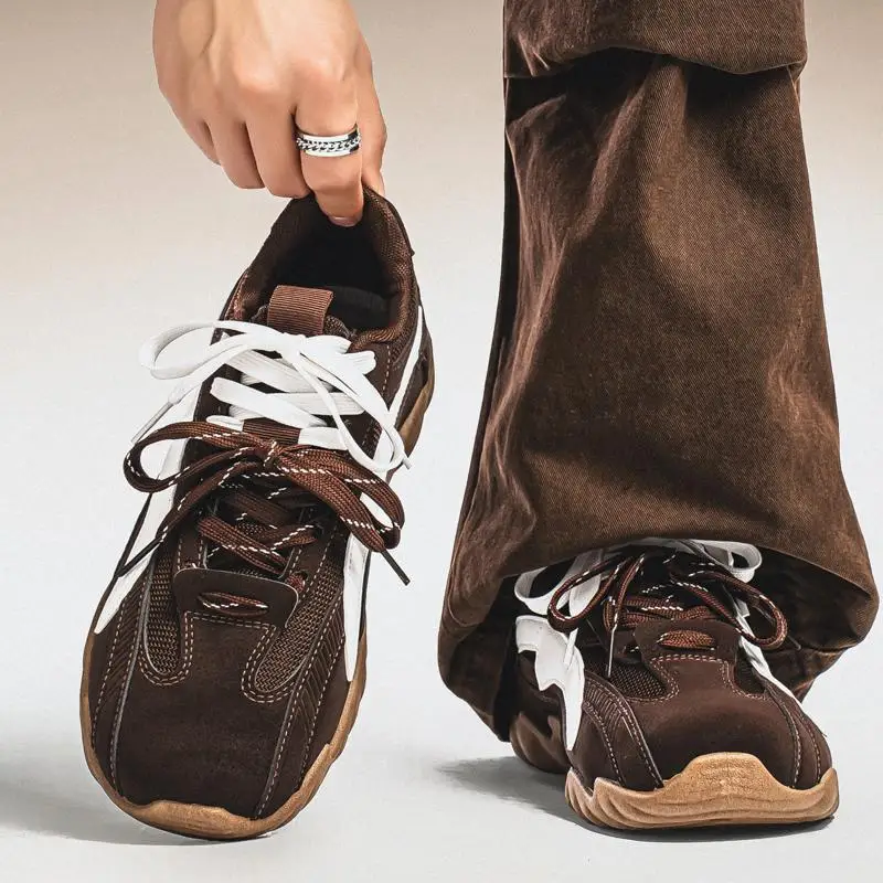 

Retro Fashion Men's Casual Shoes Trendy Thick Bottom Double Buckle De Xin Spring Autumn Sports Men Shoes Comfortable Low Top