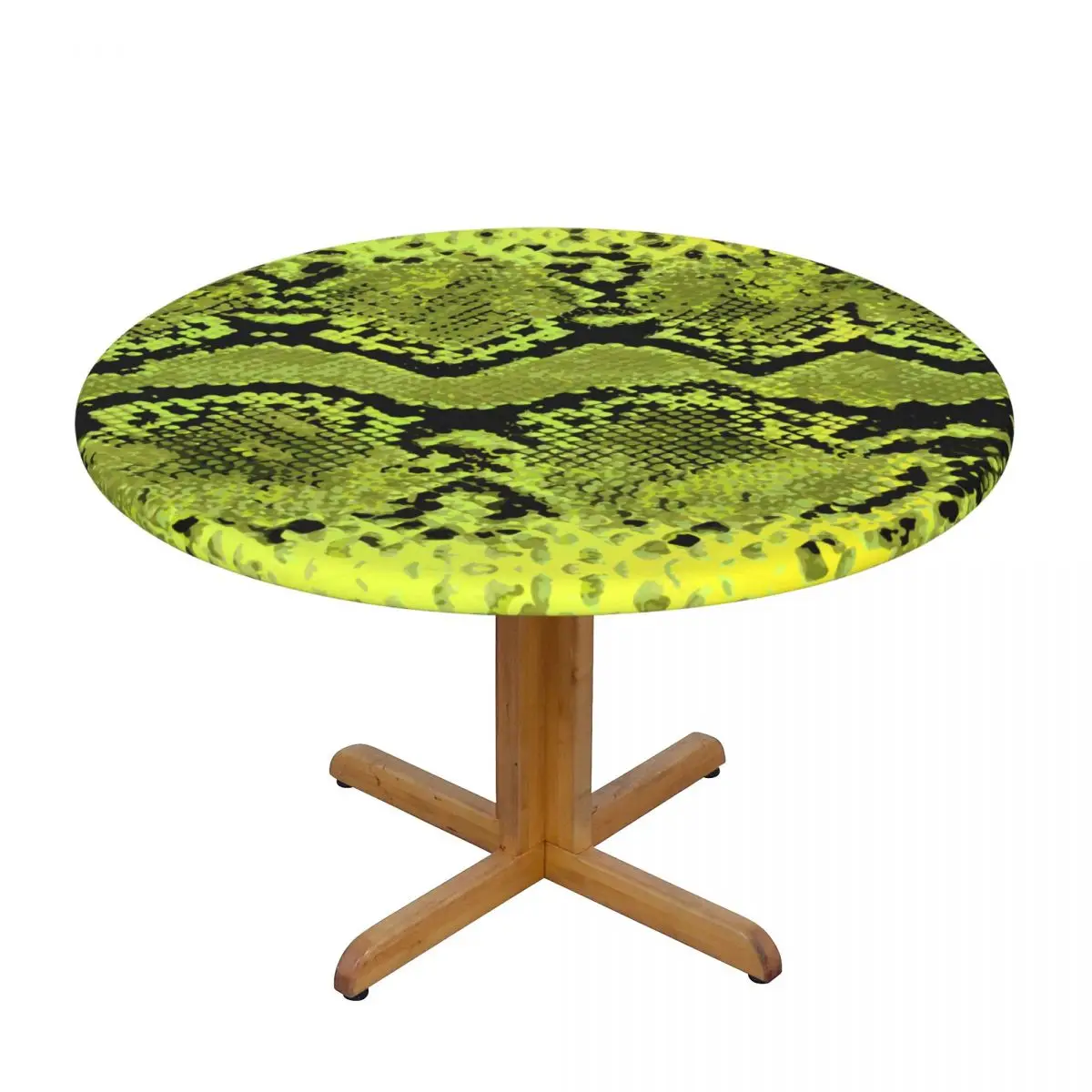 Oilproof Snake Green Skin Texture Table Cover Elastic Fitted Snakeskin Print Table Cloth Backing Edge Tablecloth for Dining