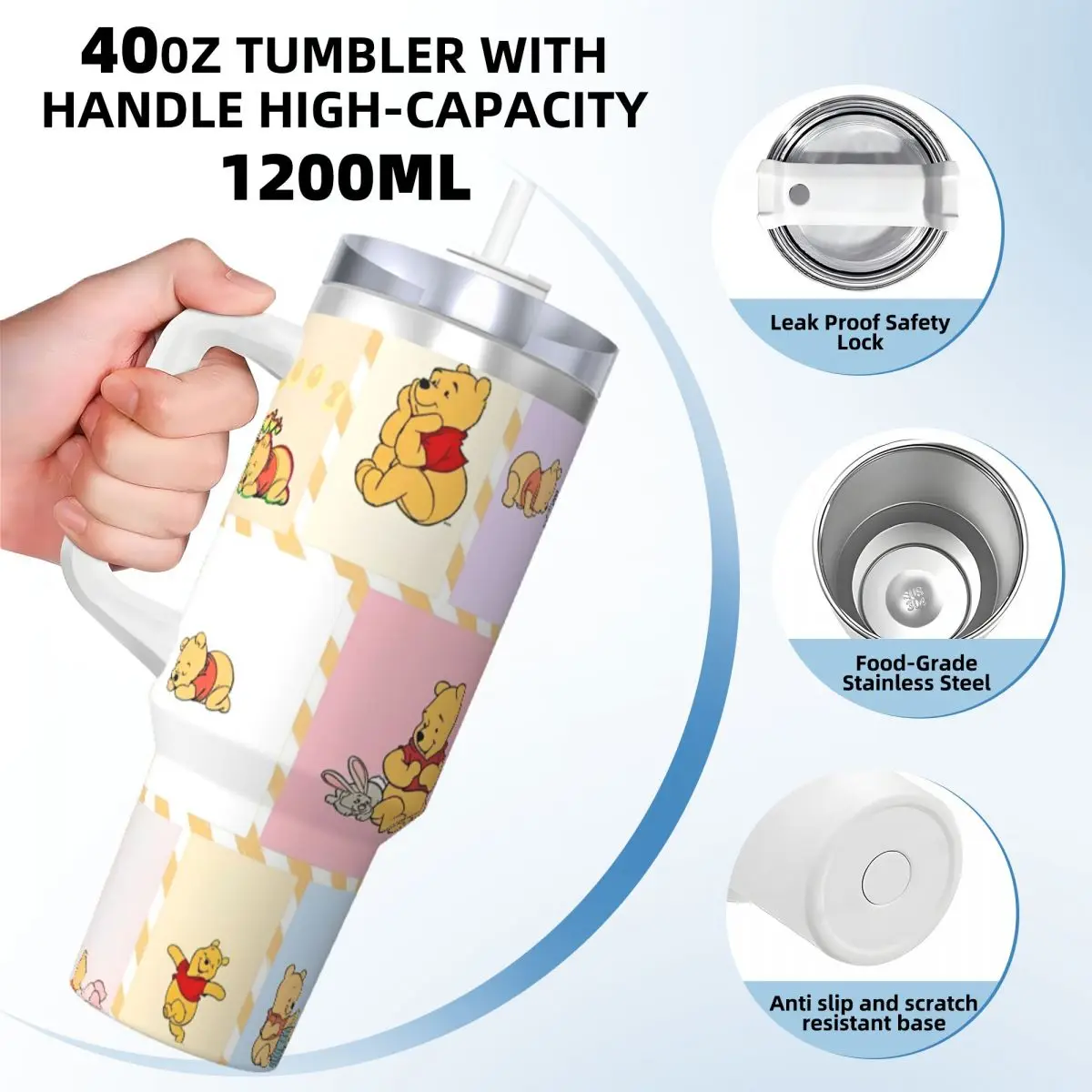 Winnie The Pooh Pooh Bear Tumbler Hot Drinks Water Bottle Insulated Stainless Steel Coffee Mug Custom Travelist Mugs Cup