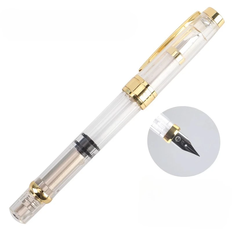 Wingsung 3008 Transparent Piston Large Capacity Fountain Pen Rotating Ink Absorption New Student Calligraphy Practice Stationery
