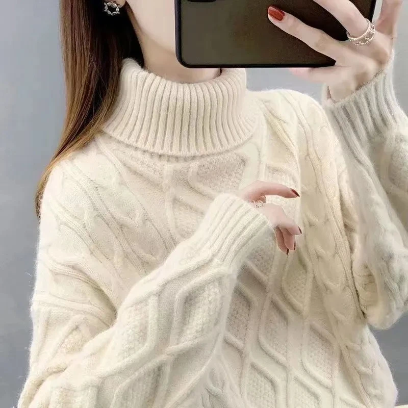 Women\'s Turtleneck Sweater Fall Winter New Loose Warm Knit Pullover Tops Candy Colors Knitwear Jumper Korean Soft Casual Poleras