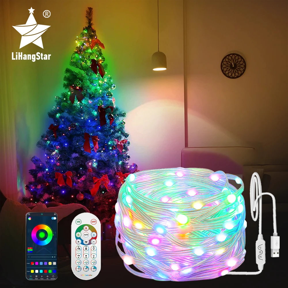 Bluetooth Fairy String Lights RGBIC APP Remote Control Music Sync IP65 Indoor Outdoor Bedroom Party Holiday Christmas Decoration