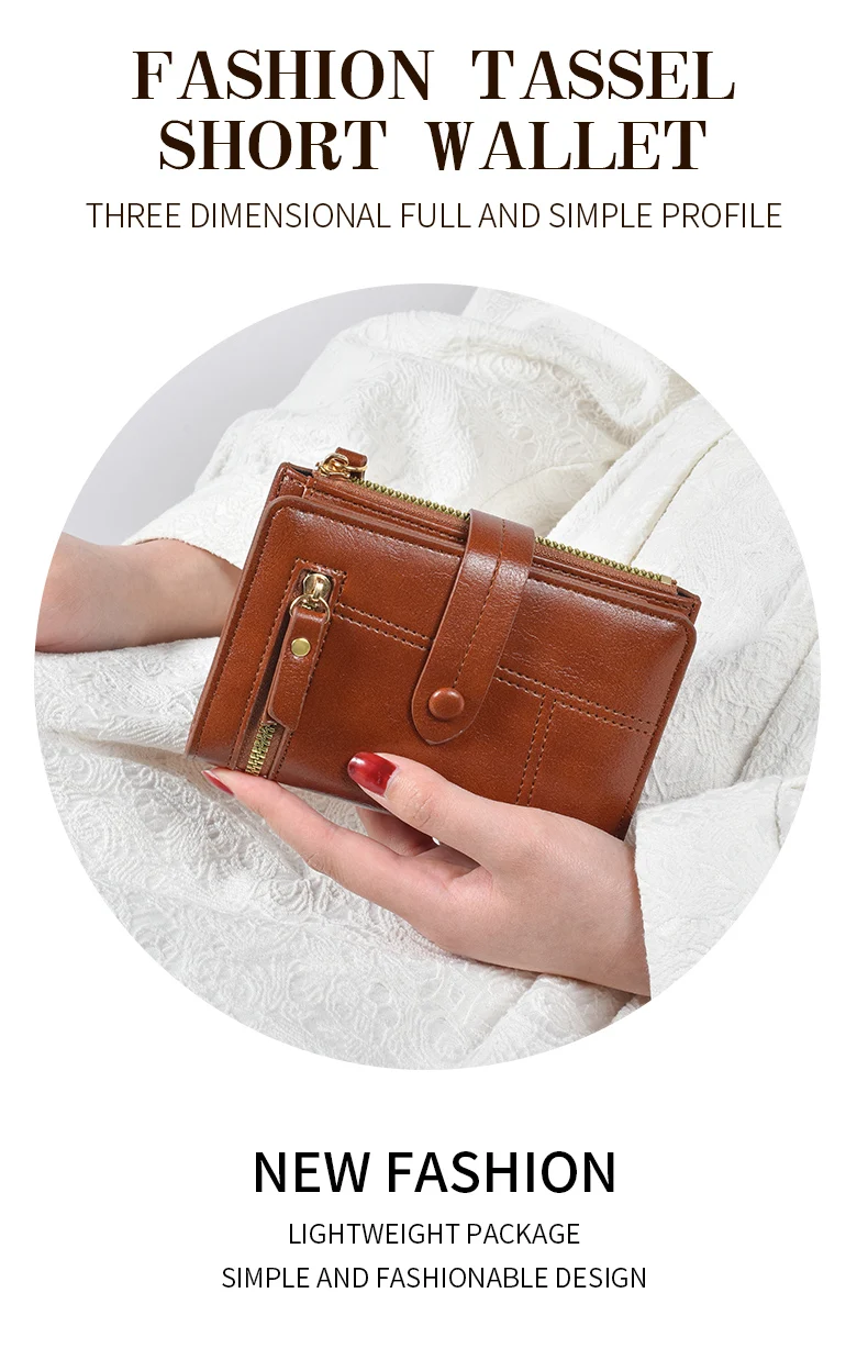 Neue Geldbörse Damen Europa Und Amerika Hohe Qualität PU Leder Kurze Falten Geldbörse Vertikale Doppel-reißverschluss Mode frauen Brieftasche – Detail 2
