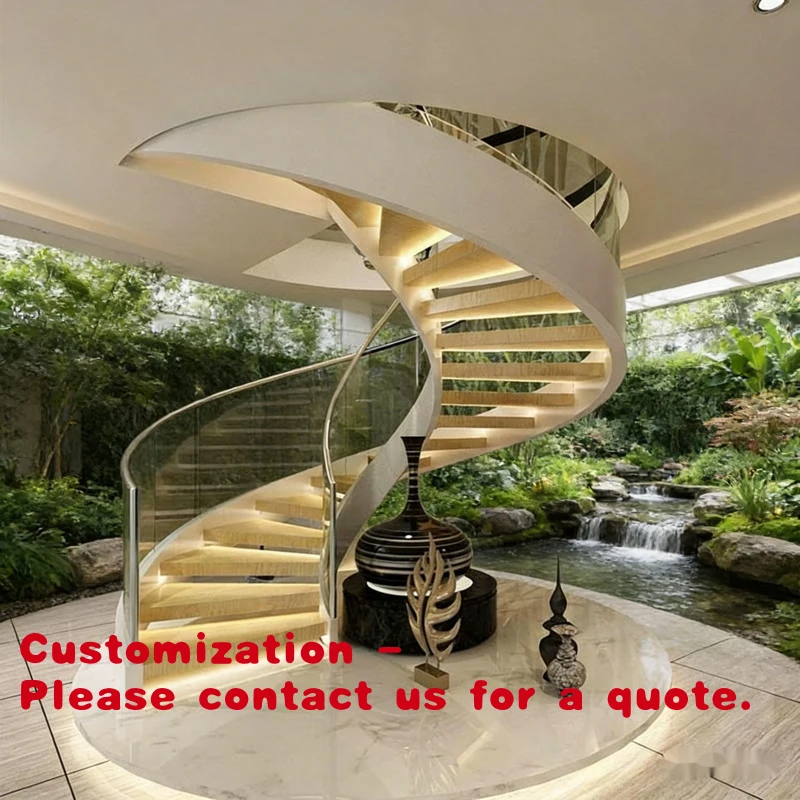 custom.Modern Indoor Glass Railing Staircase with Stainless Steel Tread Luxury