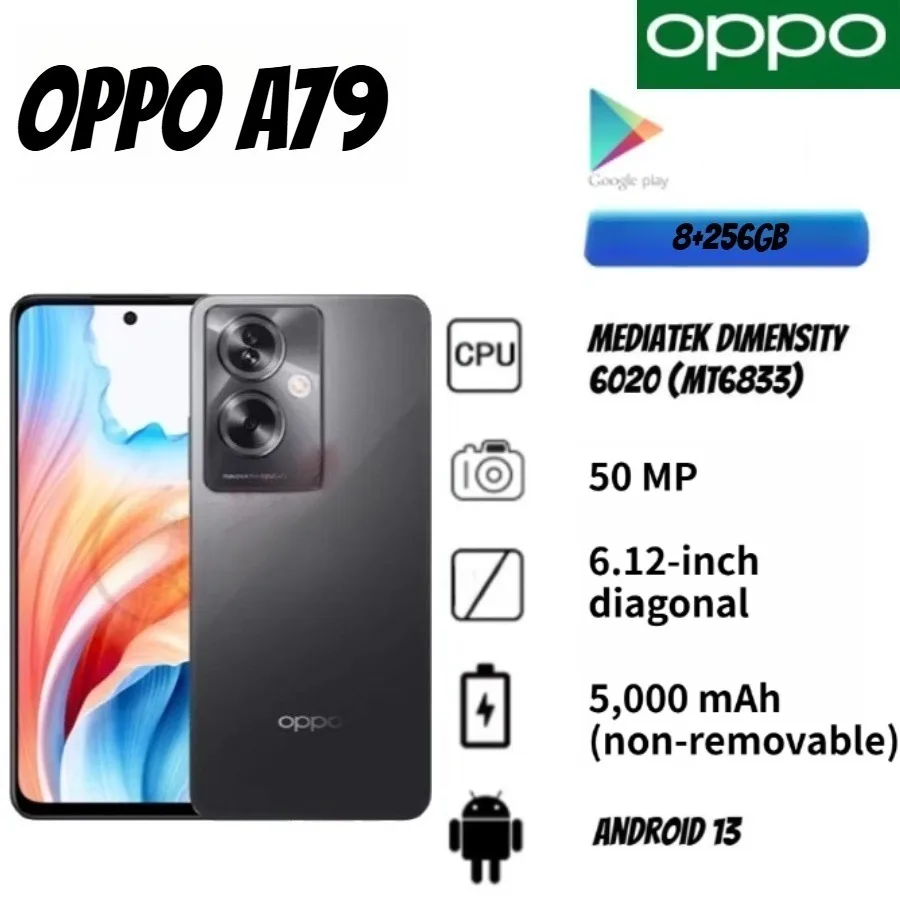OPPO A79 8+256GB Smartphone with Face Recognition, Fast Charging, and Full-Screen Display—Ideal as a Backup Phone for Students