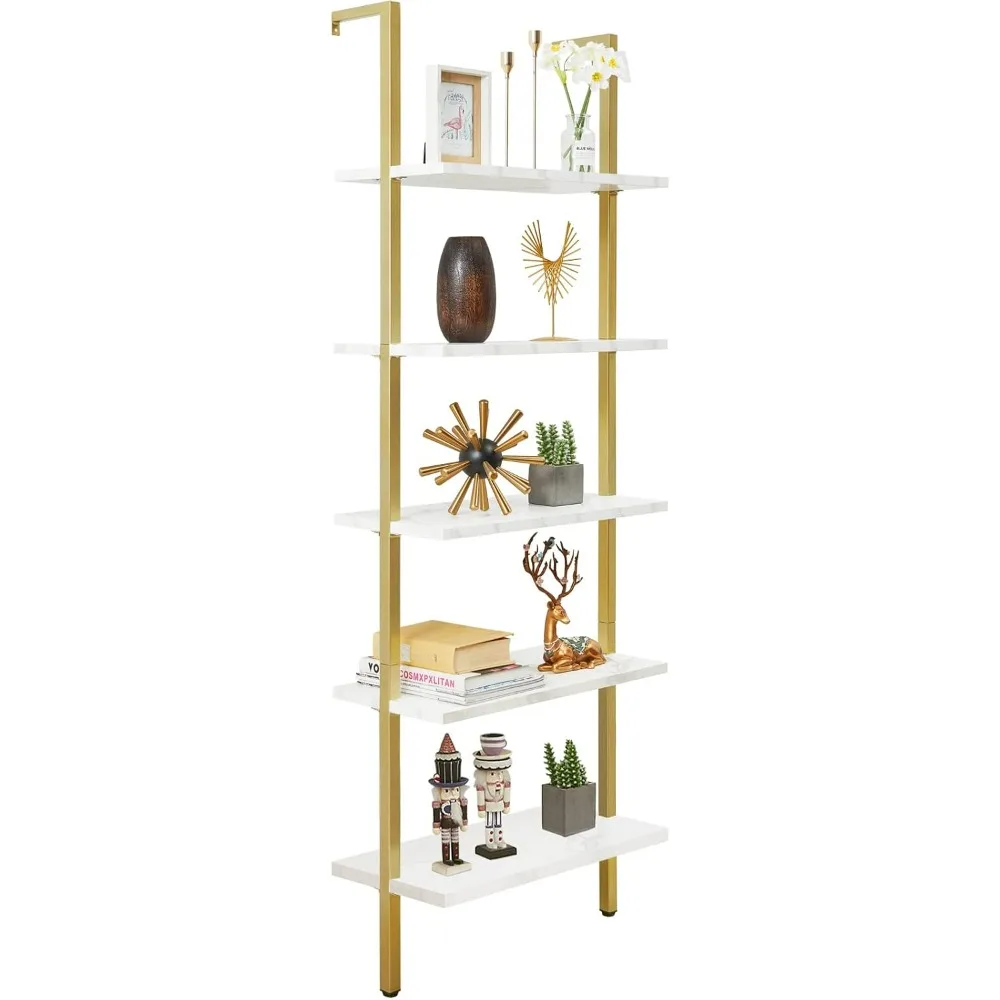 

Modern Ladder Shelf, 5-Tier Open Wall-Mounted Bookshelf with Stable Metal Frame, 72 Inches Storage Rack Shelves, Stand Bookcase