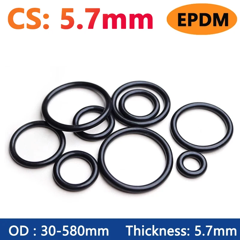 

EPDM Rubber O Ring Thickness CS 5.7mm Acid Alkali Water and Friction Resistance O-Ring Seal Gasket ID 18.6-568.6mm OD 30-580mm