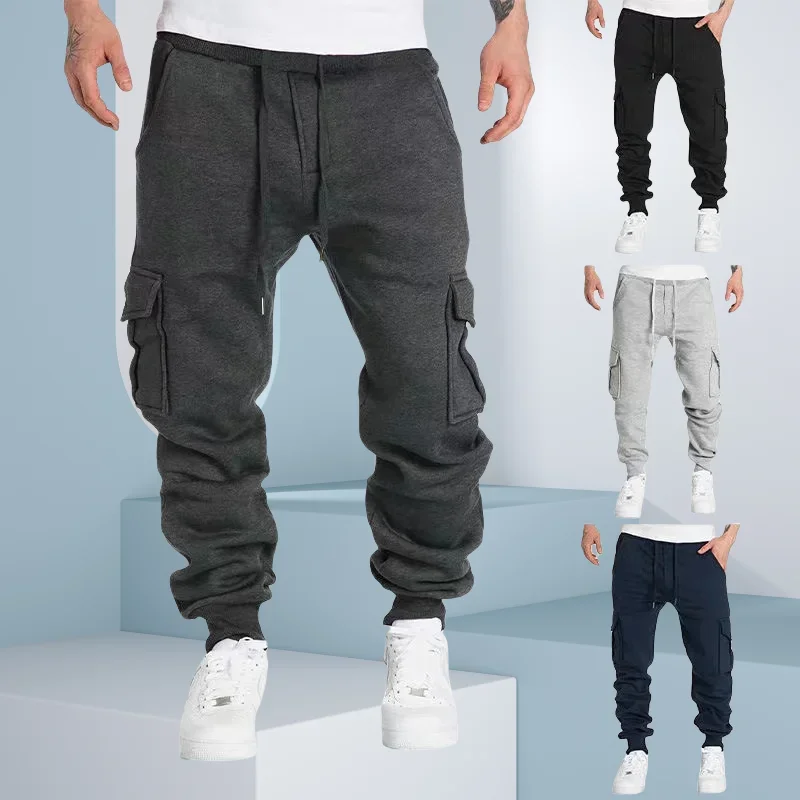 

Mens Oversized Sportswears Spring Autumn Multi-Pockets Sweatpants Plus Size Loose Straight Baggy Trousers Track Pants Streetwear