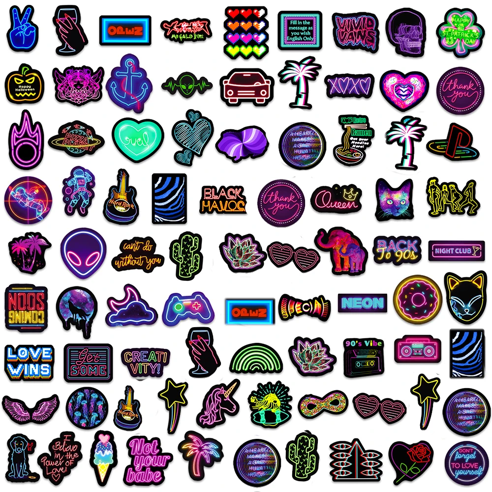 10/30/50/100pcs Cool Cartoon Neon Light Graffiti Stickers Aesthetic Decals DIY Laptop Motorcycle Notebook Car Decoration Sticker