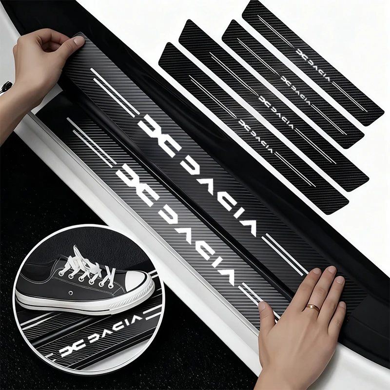 1/4/5 pçs peitoril da porta do carro placa de chinelo decoração adesivos de fibra carbono para dacia logan sandero espanador lodgy primavera jogger stepway dokker
