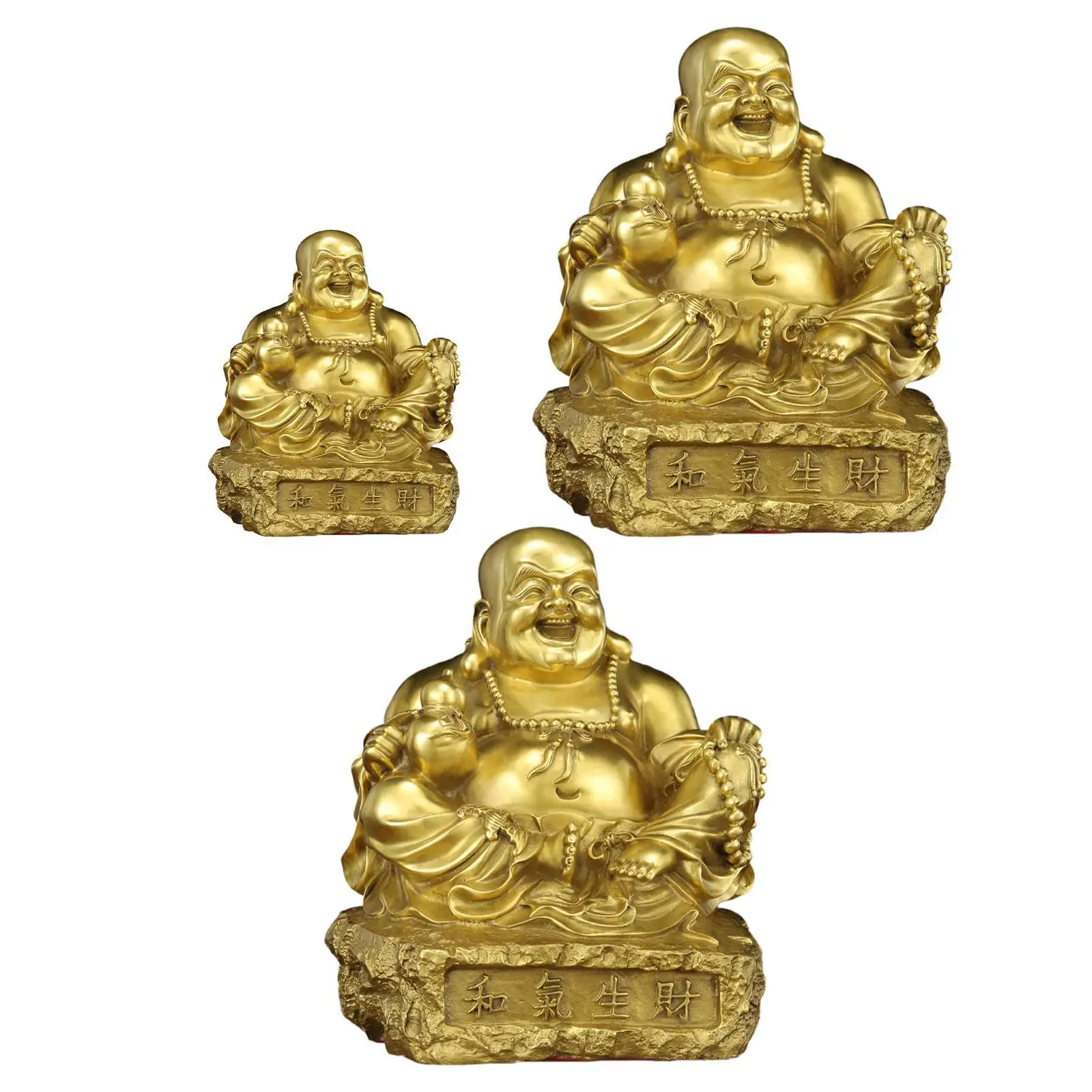 Laughing Buddha Statue Fenshui Ornament Home Decor Brass Figurine Sculpture for Office Farmhouse Entryway Housewarming Indoor