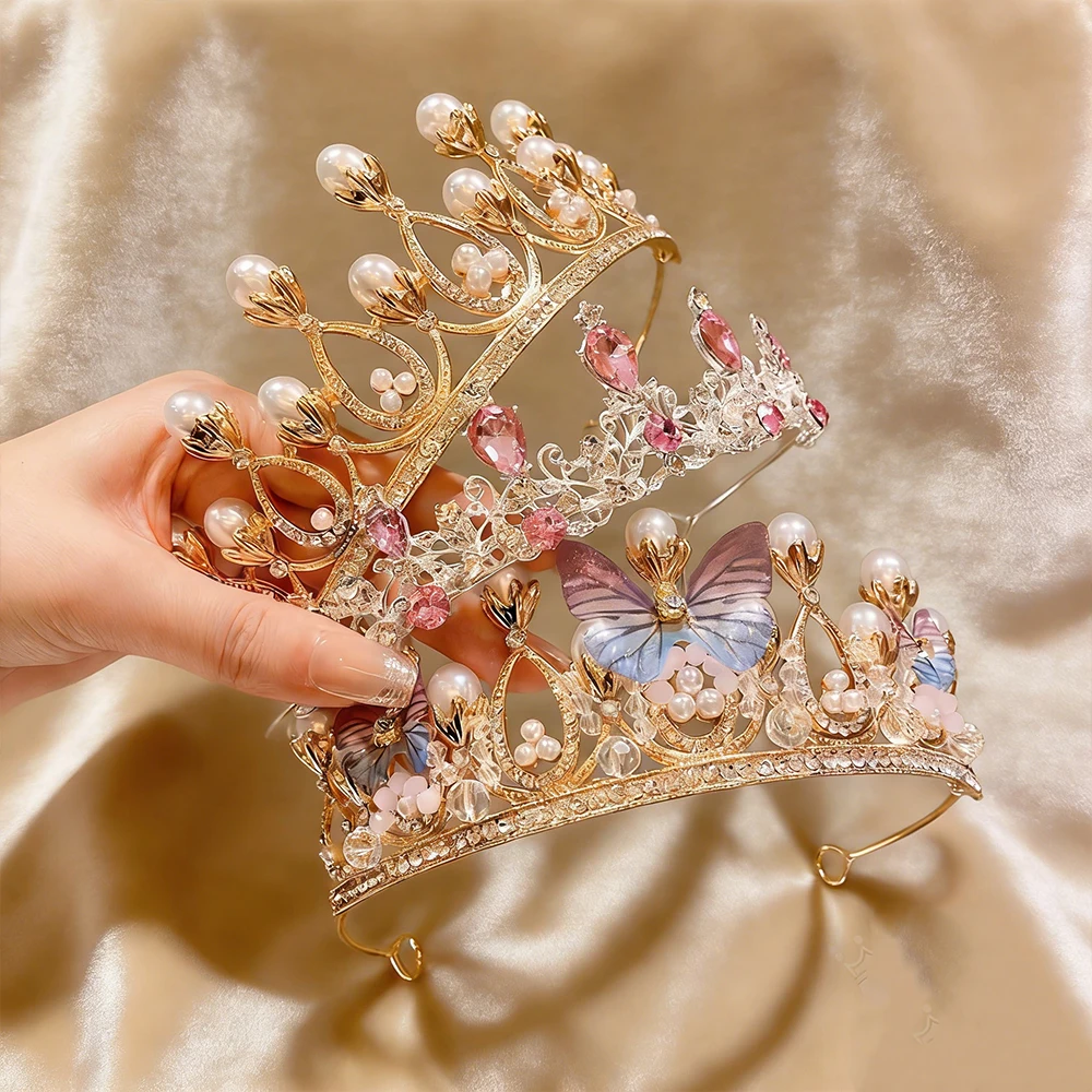 3pcs Gilded Butterfly Imitation Pearl Powder Treasure Water Diamond Girl Headwear Romantic Flower Breeze Banquet Princess view 5