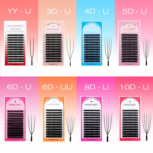 Extensiones de Pestañas MASSCAKU 8D/10D en Forma de U, Curvatura C y D, 8-15 mm, Mixtas, Ligeras, Esponjosas, Tejidas a Mano, Individuales, Maquillaje, Venta al por Mayor