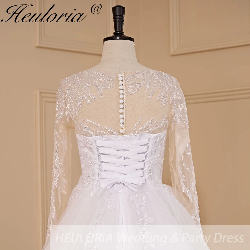 HEcorde ORIA-Robe de mariée ligne A, manches longues, dentelle perlée, robe de mariée élégante