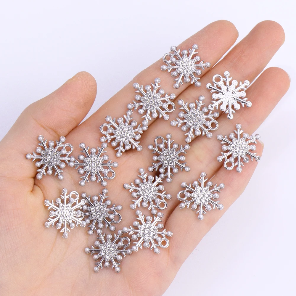 10 sztuk nowe delikatne perły płatki śniegu Charms kolor srebrny wisiorki ze stopu cynku dla DIY naszyjnik kolczyki świąteczna biżuteria Decoratio