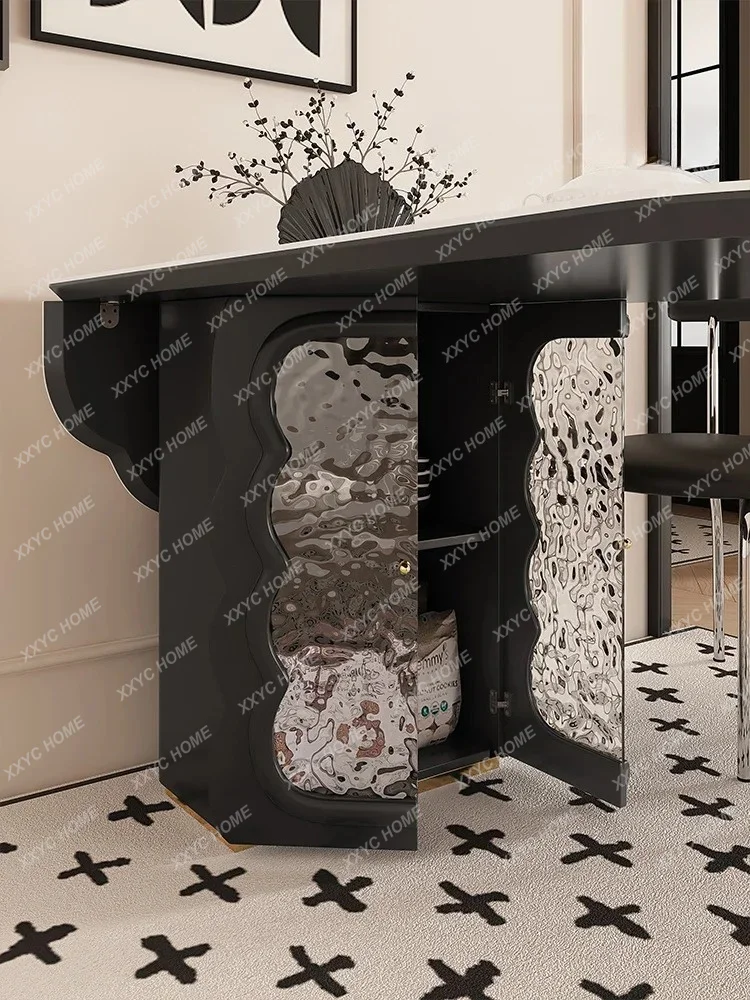 AA Cream Wind Rock Slab Dining Table Small Household Dining Table Foldable Ripple Black Dining Table