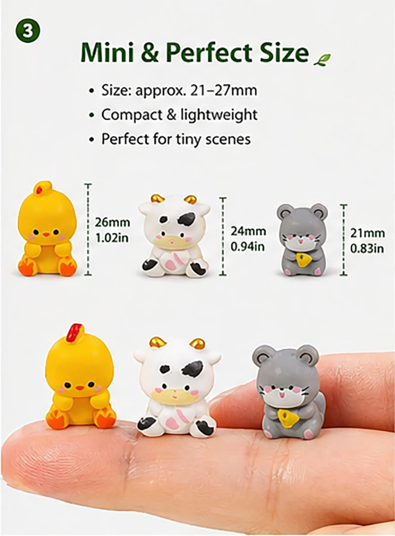12 Chinesische Tierkreiszeichen Mini-Tierfiguren aus Harz, Niedliche Schreibtischdekoration, DIY Feengarten Mikro-Landschaft Zubehör-Set, Miniatur – Detail 3