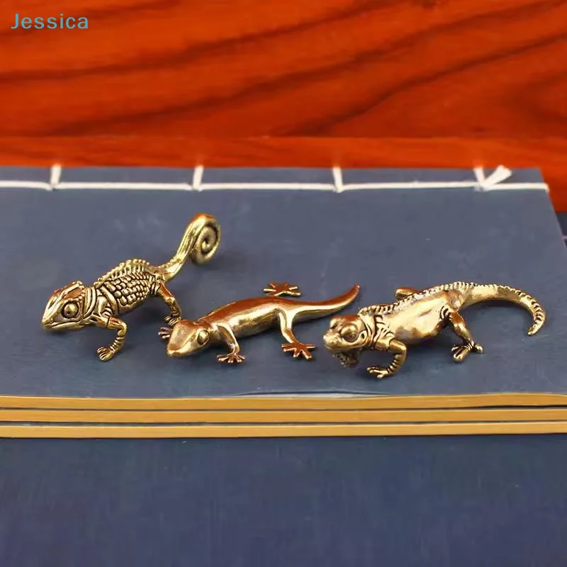 ♥Brass Lizard/GeckoFigurine - Mini Reptile Statues for Desk Decor & Collectibles