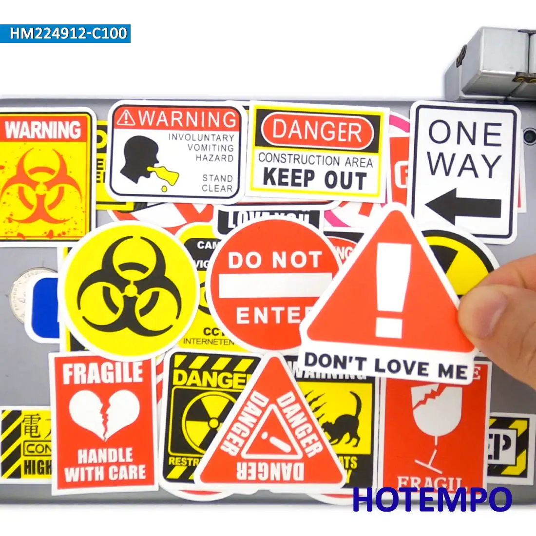 100Pieces, Warning Stickers Set, Caution Safety Danger Stop Slogan, for Laptop Car Phone Motorcycle Luggage, Funny Sticker Pack