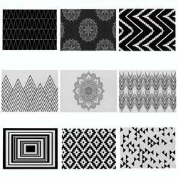 Black White Geometric Printed Kitchen Placemat Dining Table Mat Coaster Cotton Linen Pads Cup Mats 45*32cm Home Decor