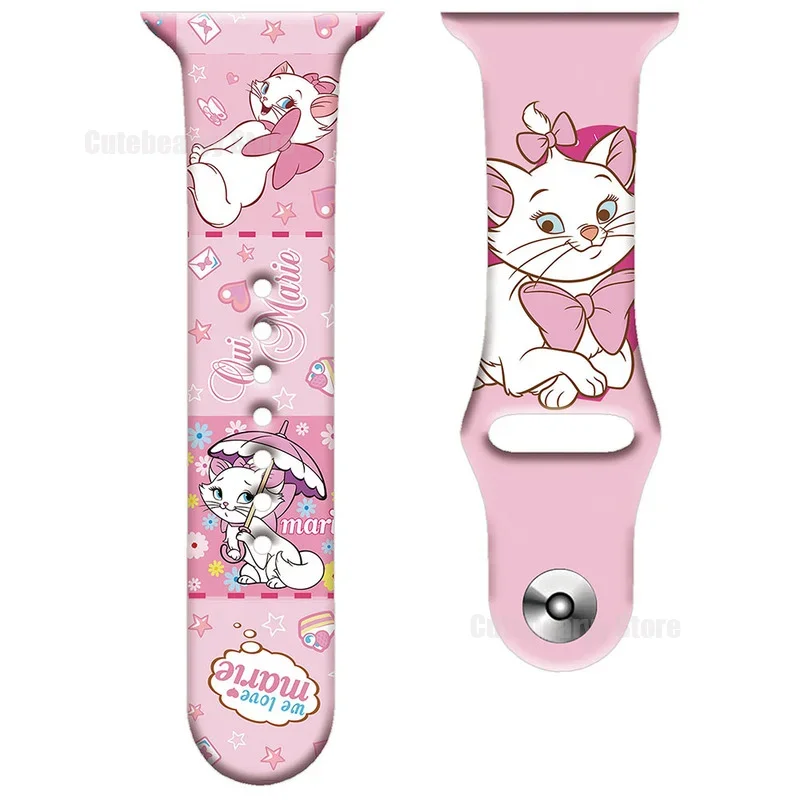 Disney Marie Cat Silicone Strap Print for Apple Watch Band 44mm 45 42 41 40 38mm Bracelet Cartoon IWatch Apple Watch 7 6 5 3 SE