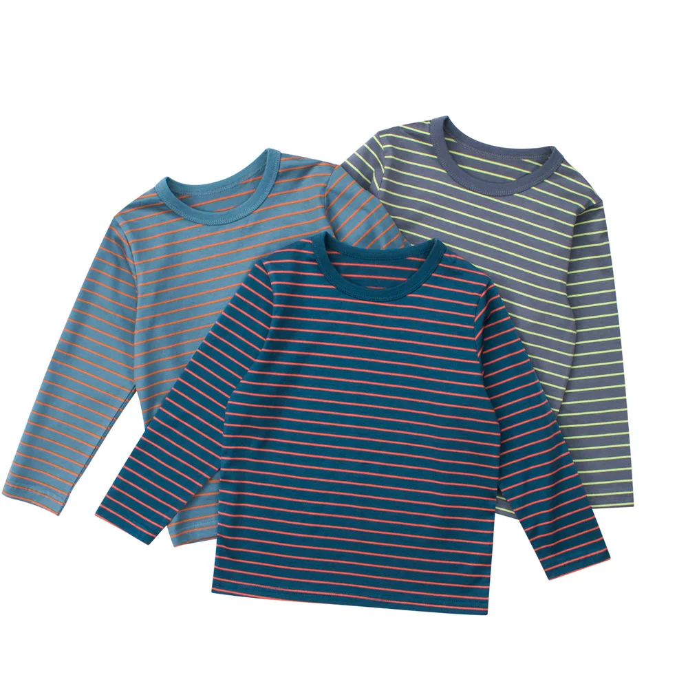 Children's Clothing Long Sleeved T-shirt Baby Boy Base Shirt Round Neck Striped Fashion and Comfortable Kids Clothes