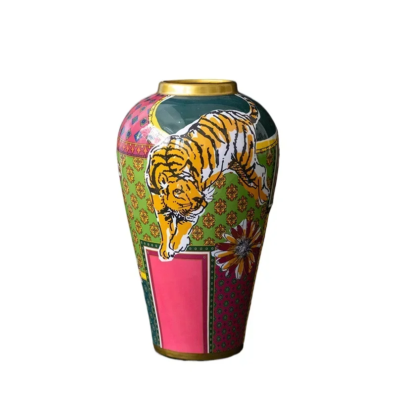 HandPainted Tiger Decorative Vases Modern Porch Flower Holder HighEnd Business Gift & Home Decoration for Style Lovers