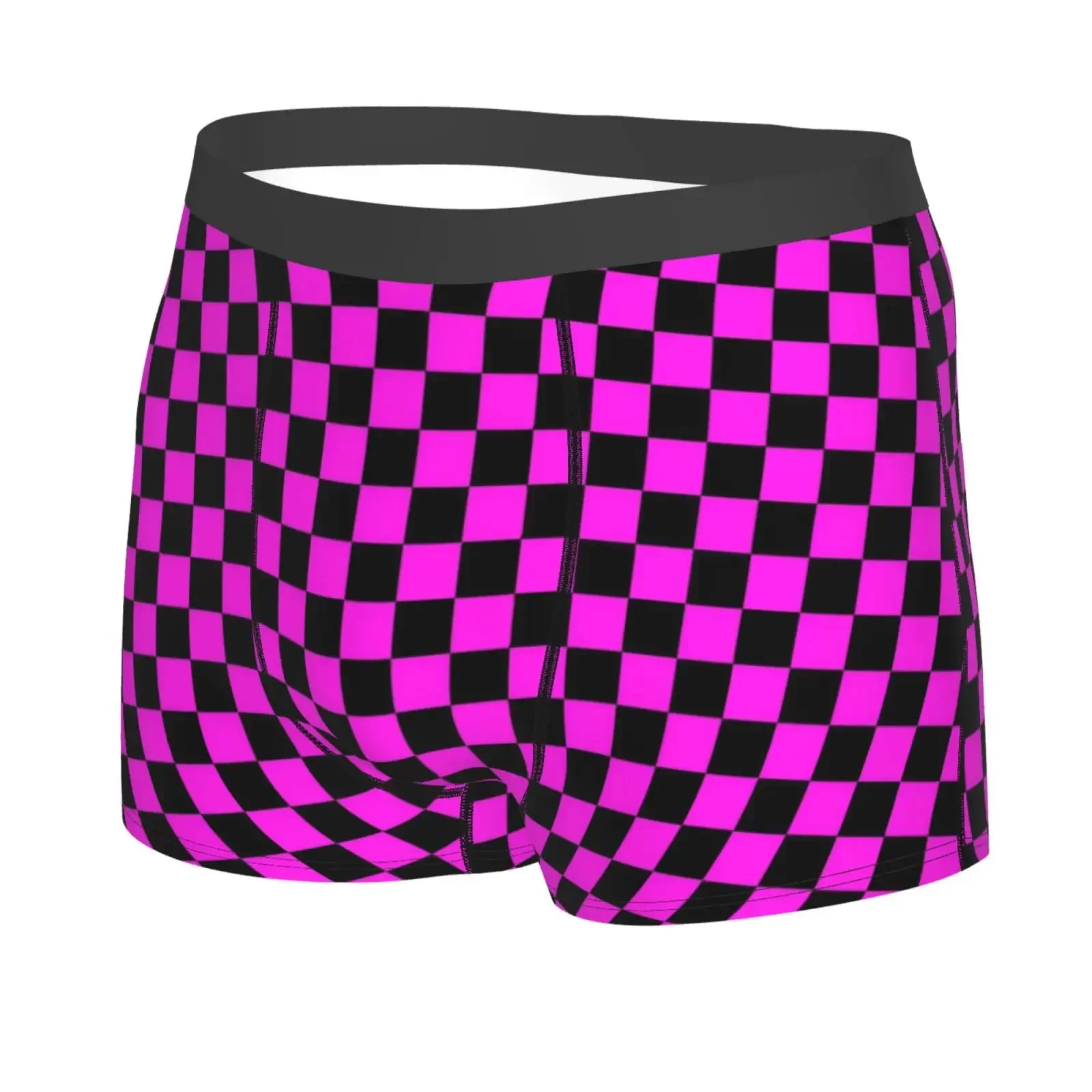 Black And Purple Grid Pattern Print Underwear Men Stretch Boxer Briefs Shorts Panties Soft Sexy Underpants For Male