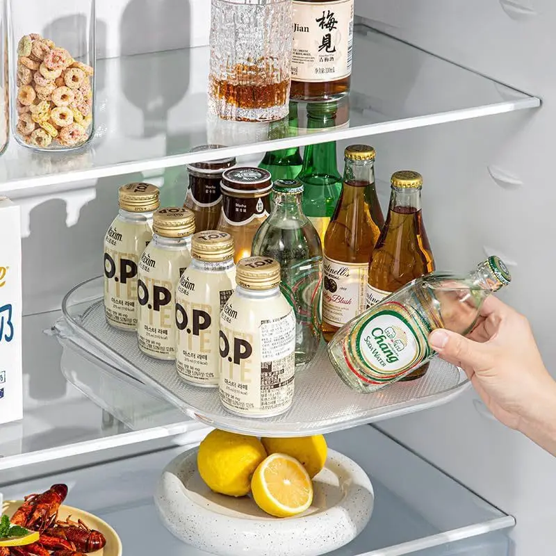 Summer ice drink storage rack can rotate 360 degrees. Refrigerator storage and organization turntable is convenient and clean