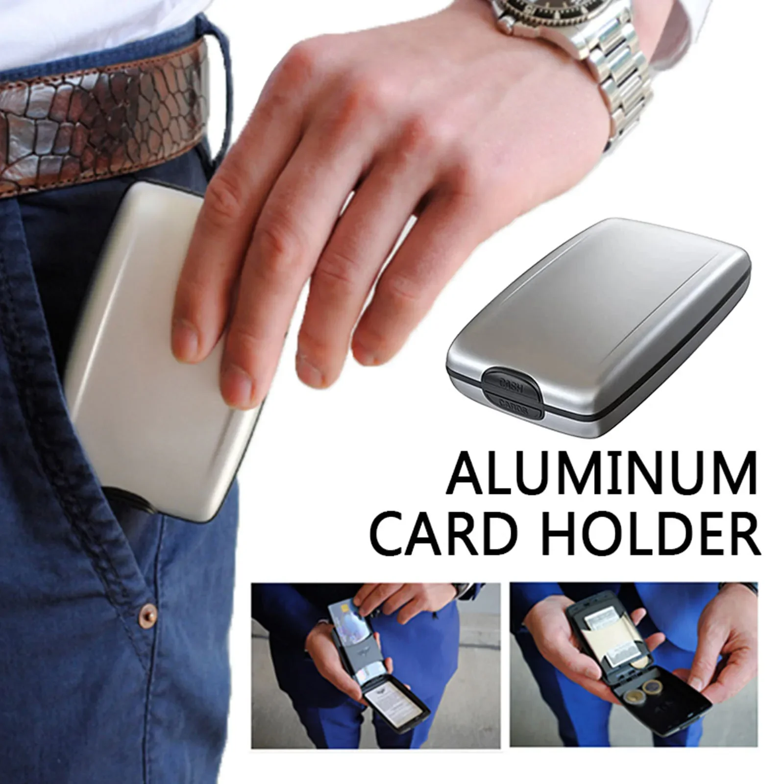 Dompet logam Non pemindai, 1 buah Dompet logam klip uang, tas koin, dompet Multi fungsi, wadah kartu kredit ID, dompet Anti Maling bahan Aloi aluminium