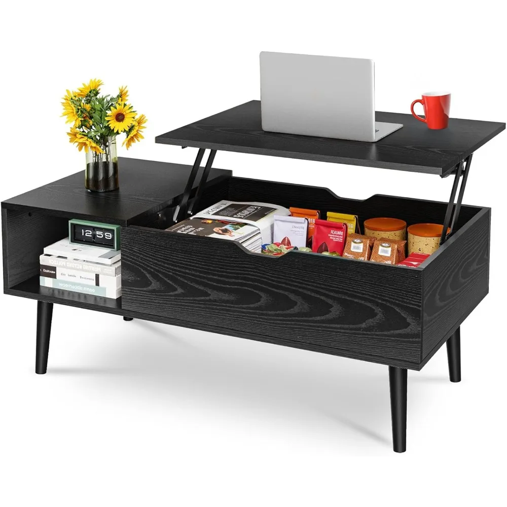 

Wood Lift Top Coffee Table with Hidden Compartment and Large Storage Shelf, Lift Tabletop Dining Center Table for Home Living R