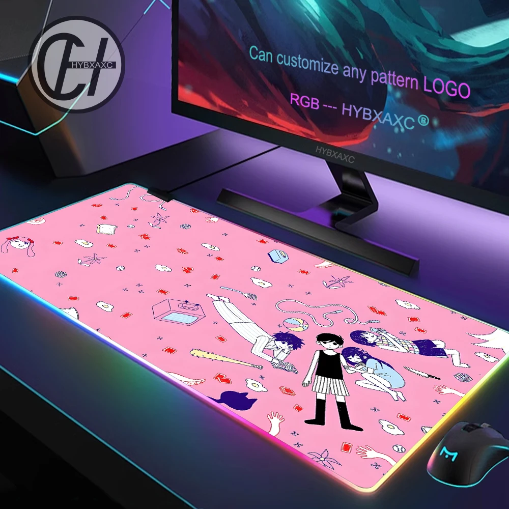 Kawai Anime Omori Mouse Pad RGB Gaming Mouse Pad Desk Mat HD Gamer Large LED Light XXL MousePads PC Computer Carpet