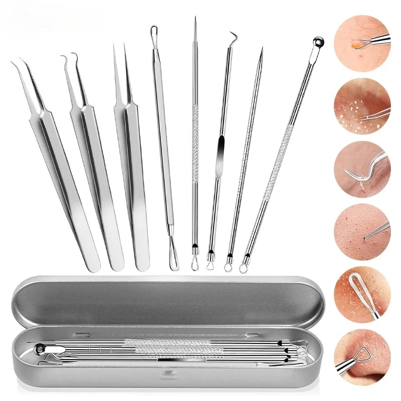 Pince à épiler Ultra-fine, extracteur de points noirs, extracteur de points noirs, aiguille d'acné, nettoyeur de peau du visage, 6/8/11 pièces