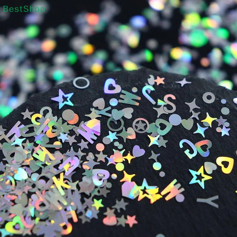 Σ Victoria Parque12 Raster Volledige Laser Zilver Nail Art Pailletten Laser Esdoornblad Ster Liefde DIY Nagelpatch DIY Manicure Gereedschap